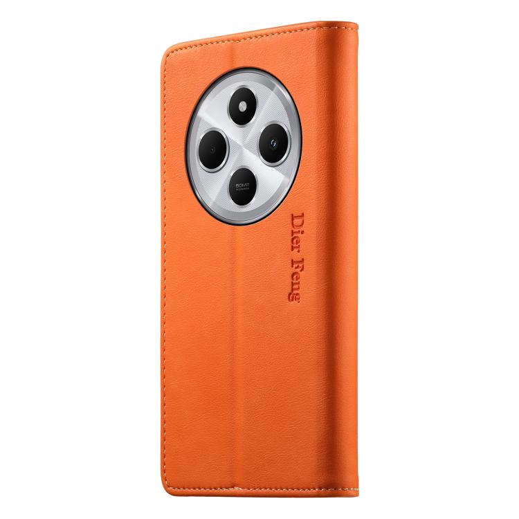 For Redmi 14C 4G / 14R / A4 5G Dierfeng Metal Snap Magnetic RFID Vegan Leather Phone Case