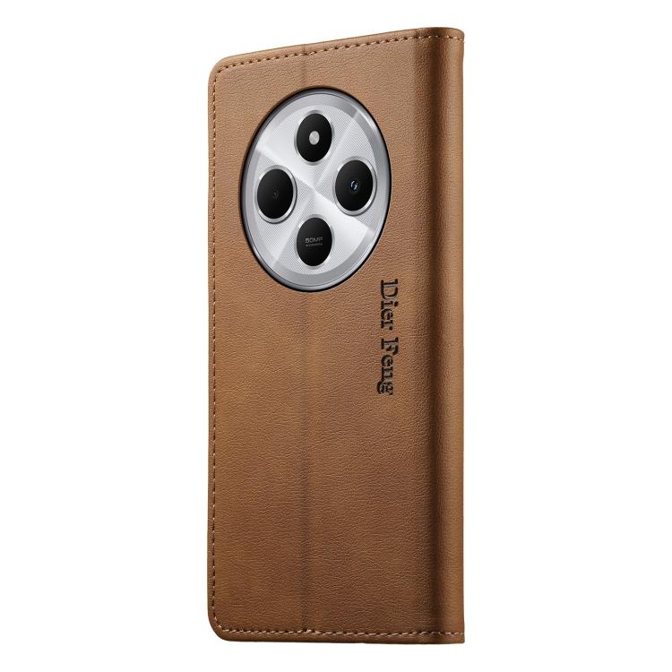 For Redmi 14C 4G / 14R / A4 5G Dierfeng Metal Snap Magnetic RFID Vegan Leather Phone Case