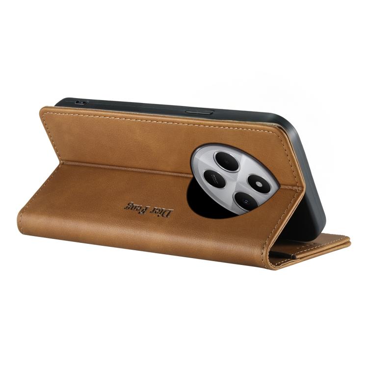 For Redmi 14C 4G / 14R / A4 5G Dierfeng Metal Snap Magnetic RFID Vegan Leather Phone Case