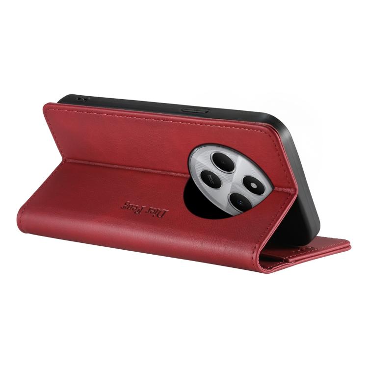 For Redmi 14C 4G / 14R / A4 5G Dierfeng Metal Snap Magnetic RFID Vegan Leather Phone Case