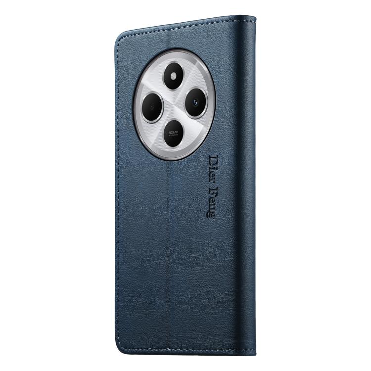For Redmi 14C 4G / 14R / A4 5G Dierfeng Metal Snap Magnetic RFID Vegan Leather Phone Case