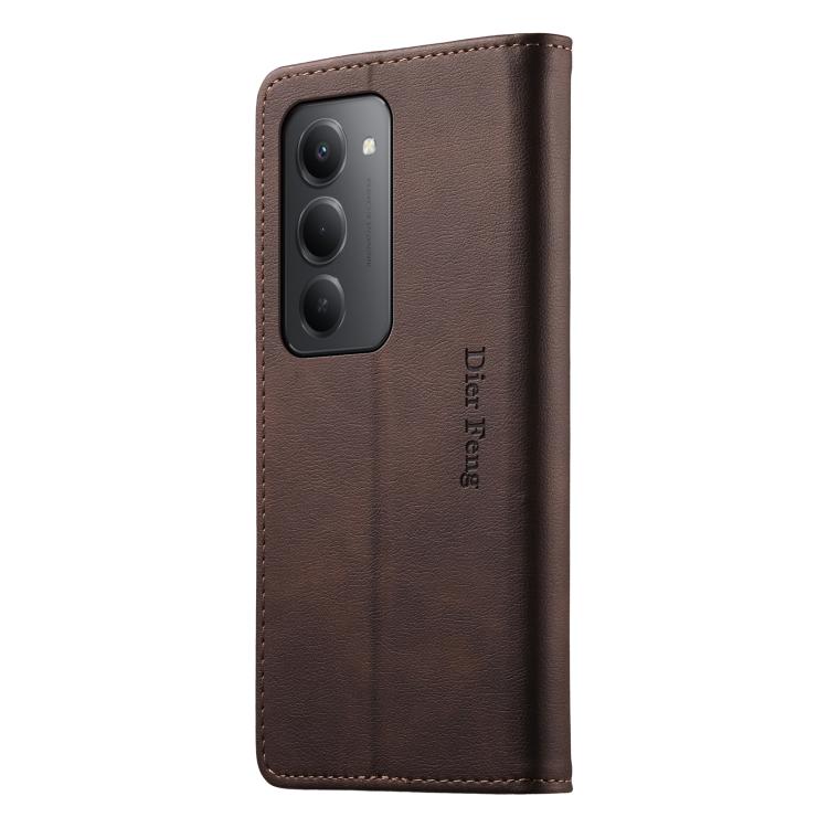 For Redmi 15 5G / 4G EU 171mm Dierfeng Metal Snap Magnetic RFID Vegan Leather Phone Case