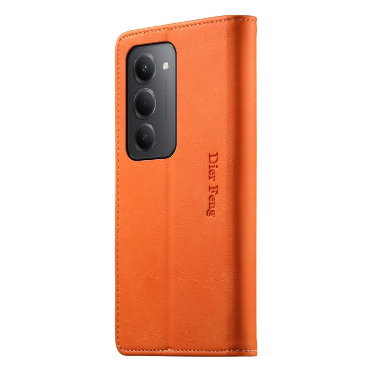 For Redmi 15 5G / 4G EU 171mm Dierfeng Metal Snap Magnetic RFID Vegan Leather Phone Case