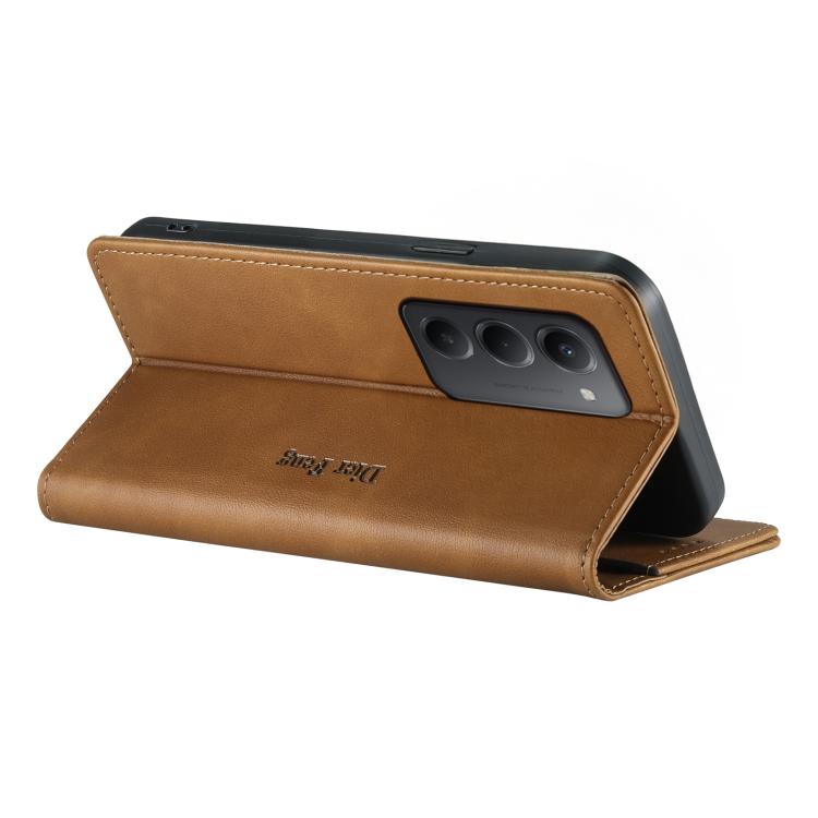 For Redmi 15 5G / 4G EU 171mm Dierfeng Metal Snap Magnetic RFID Vegan Leather Phone Case