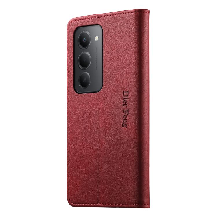For Redmi 15 5G / 4G EU 171mm Dierfeng Metal Snap Magnetic RFID Vegan Leather Phone Case