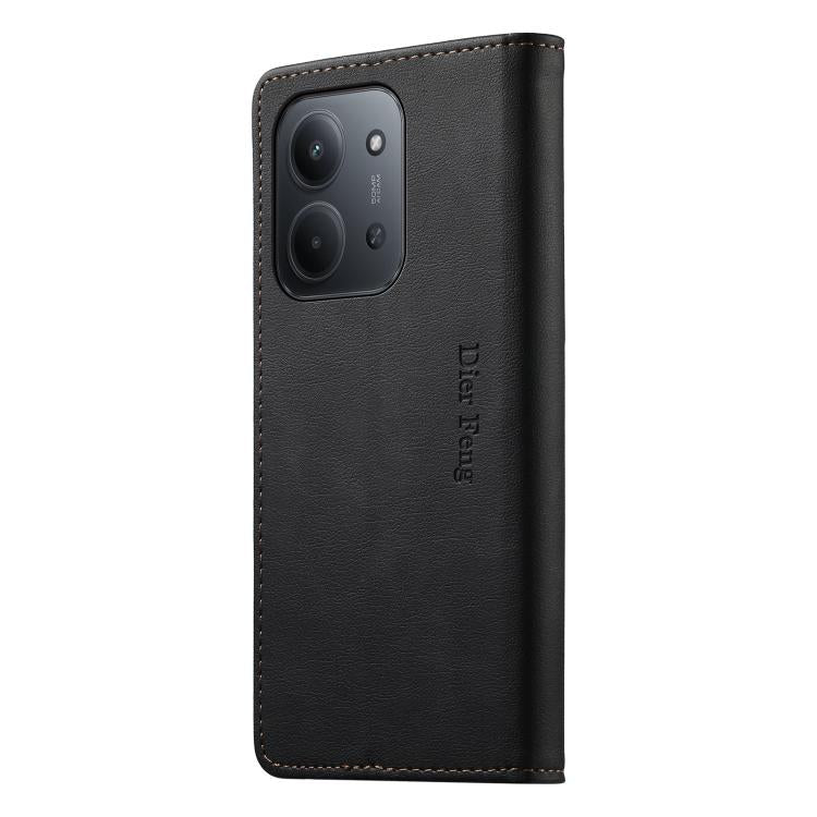 For Redmi 15C 5G / 4G 171mm / Poco C85 4G Dierfeng Metal Snap Magnetic RFID Vegan Leather Phone Case