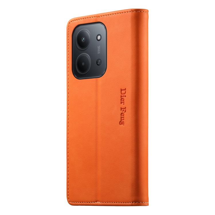 For Redmi 15C 5G / 4G 171mm / Poco C85 4G Dierfeng Metal Snap Magnetic RFID Vegan Leather Phone Case