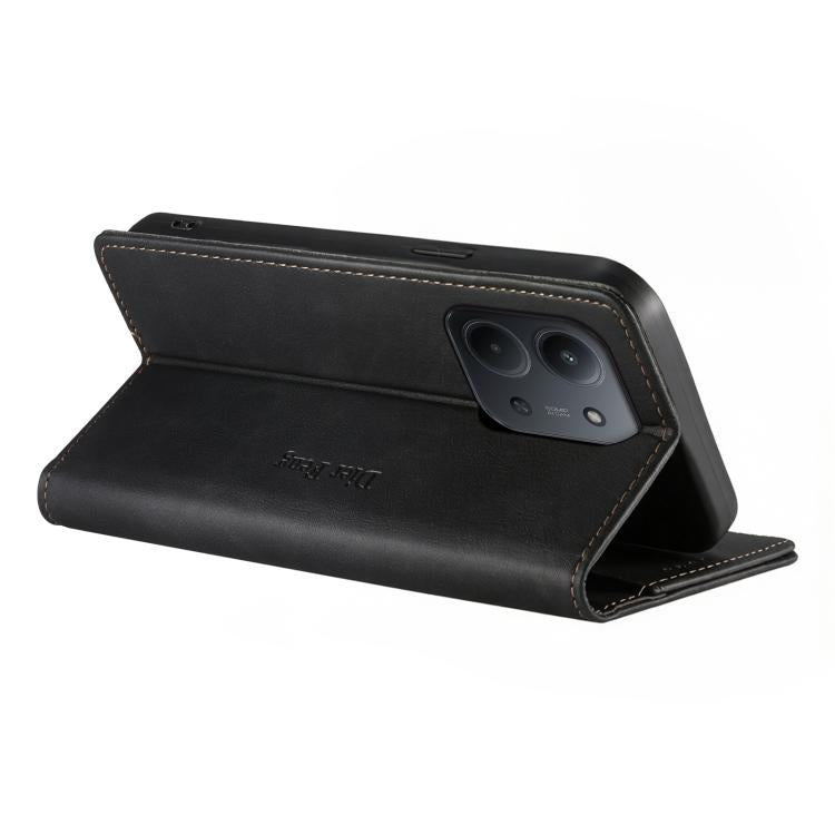 For Redmi 15C 5G / 4G EU 173mm Dierfeng Metal Snap Magnetic RFID Vegan Leather Phone Case