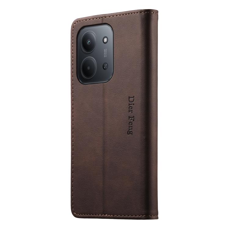 For Redmi 15C 5G / 4G EU 173mm Dierfeng Metal Snap Magnetic RFID Vegan Leather Phone Case