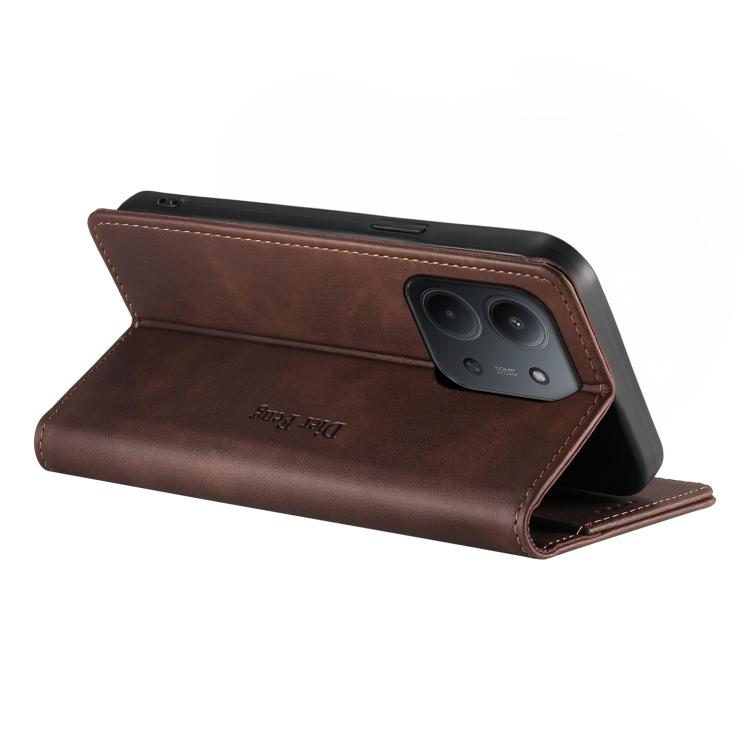 For Redmi 15C 5G / 4G EU 173mm Dierfeng Metal Snap Magnetic RFID Vegan Leather Phone Case