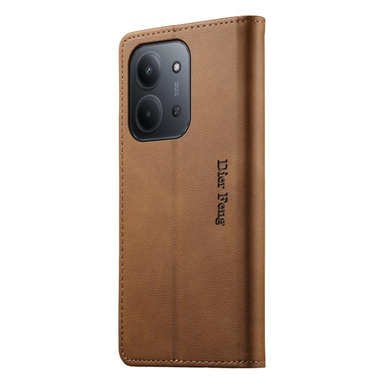 For Redmi 15C 5G / 4G EU 173mm Dierfeng Metal Snap Magnetic RFID Vegan Leather Phone Case