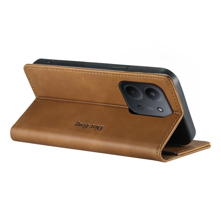 For Redmi 15C 5G / 4G EU 173mm Dierfeng Metal Snap Magnetic RFID Vegan Leather Phone Case