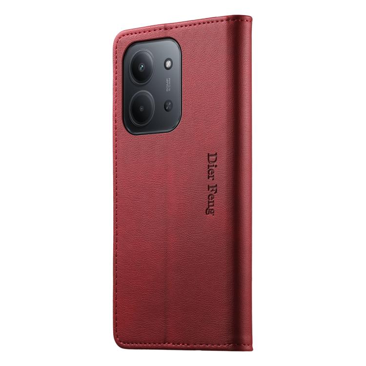 For Redmi 15C 5G / 4G EU 173mm Dierfeng Metal Snap Magnetic RFID Vegan Leather Phone Case