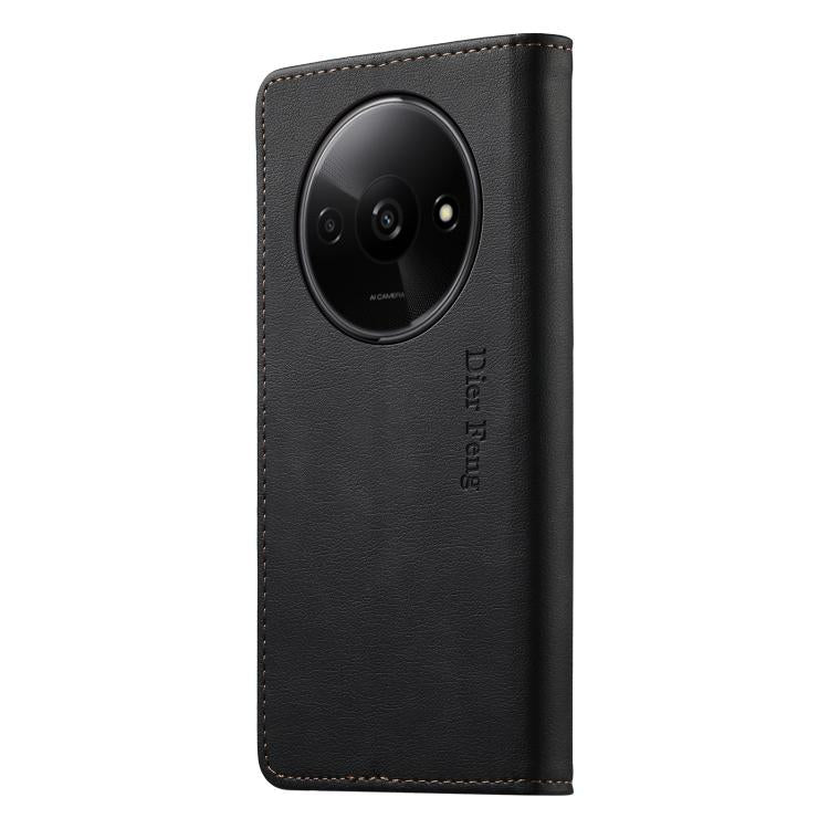 For Redmi A3 / Xiaomi Poco C61 Dierfeng Metal Snap Magnetic RFID Vegan Leather Phone Case