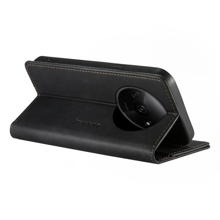 For Redmi A3 / Xiaomi Poco C61 Dierfeng Metal Snap Magnetic RFID Vegan Leather Phone Case