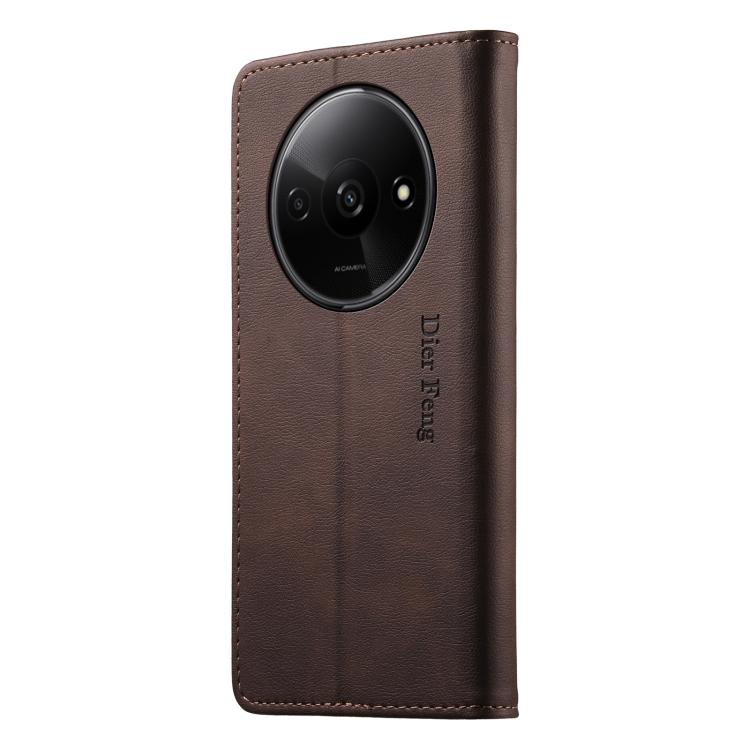 For Redmi A3 / Xiaomi Poco C61 Dierfeng Metal Snap Magnetic RFID Vegan Leather Phone Case