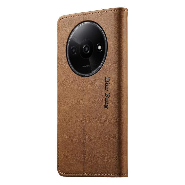 For Redmi A3 / Xiaomi Poco C61 Dierfeng Metal Snap Magnetic RFID Vegan Leather Phone Case