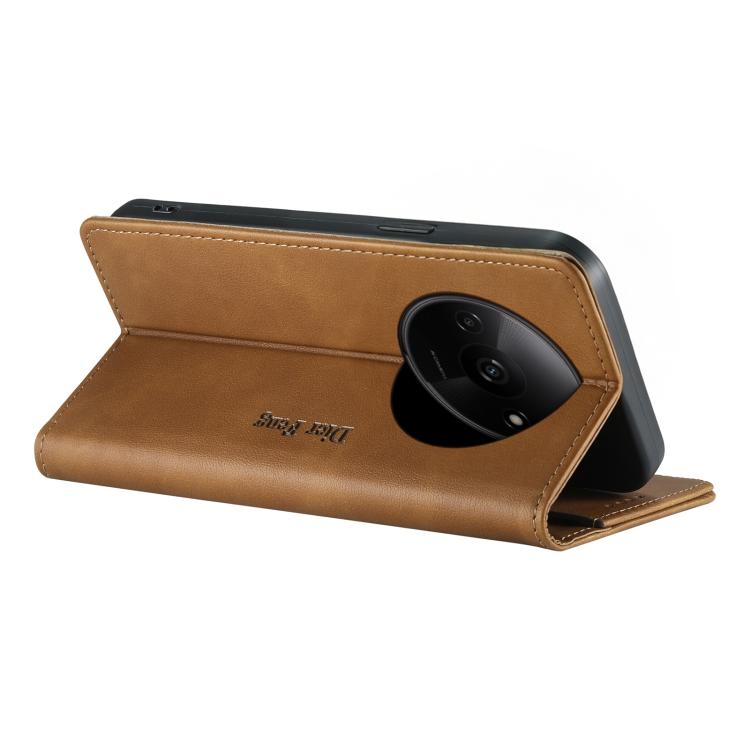 For Redmi A3 / Xiaomi Poco C61 Dierfeng Metal Snap Magnetic RFID Vegan Leather Phone Case