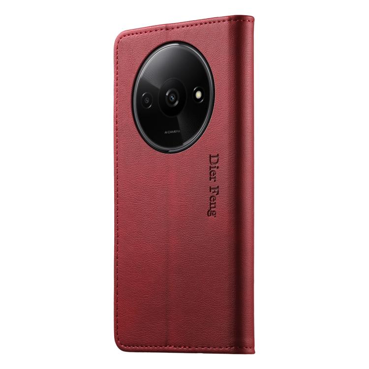 For Redmi A3 / Xiaomi Poco C61 Dierfeng Metal Snap Magnetic RFID Vegan Leather Phone Case