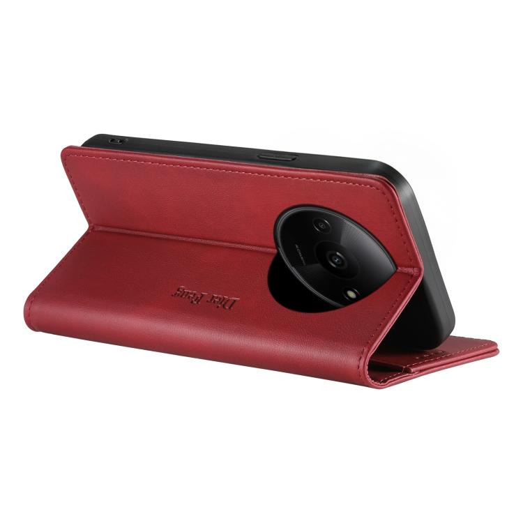 For Redmi A3 / Xiaomi Poco C61 Dierfeng Metal Snap Magnetic RFID Vegan Leather Phone Case