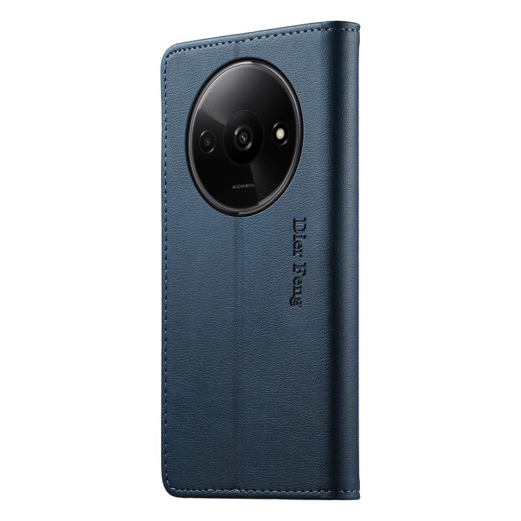 For Redmi A3 / Xiaomi Poco C61 Dierfeng Metal Snap Magnetic RFID Vegan Leather Phone Case