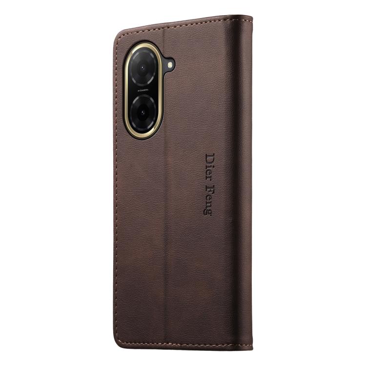 For Redmi A5 4G 171.7mm / Poco C71 Dierfeng Metal Snap Magnetic RFID Vegan Leather Phone Case
