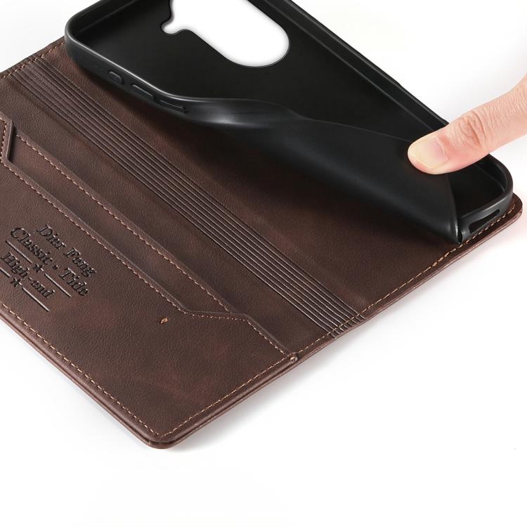 For Redmi A5 4G 171.7mm / Poco C71 Dierfeng Metal Snap Magnetic RFID Vegan Leather Phone Case