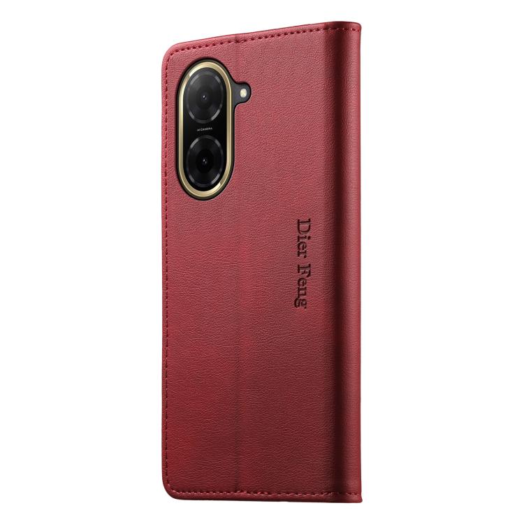 For Redmi A5 4G 171.7mm / Poco C71 Dierfeng Metal Snap Magnetic RFID Vegan Leather Phone Case