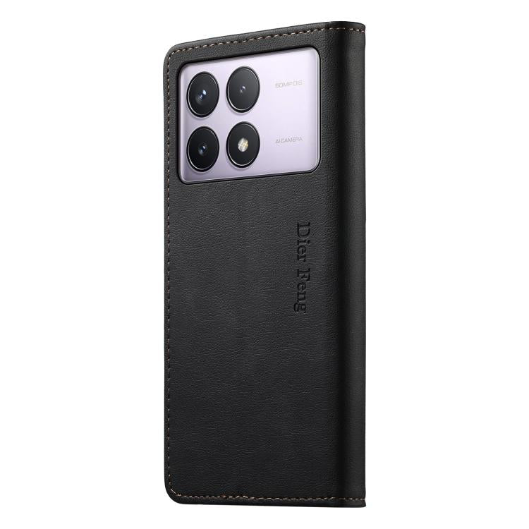 For Redmi K70 / K70 Pro / Poco F6 Pro Dierfeng Metal Snap Magnetic RFID Vegan Leather Phone Case