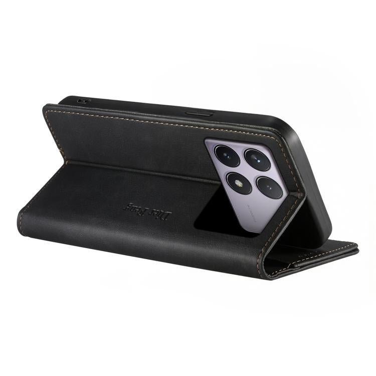 For Redmi K70 / K70 Pro / Poco F6 Pro Dierfeng Metal Snap Magnetic RFID Vegan Leather Phone Case