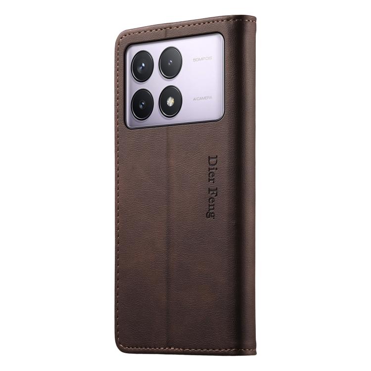 For Redmi K70 / K70 Pro / Poco F6 Pro Dierfeng Metal Snap Magnetic RFID Vegan Leather Phone Case