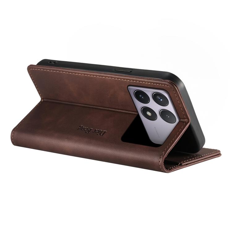 For Redmi K70 / K70 Pro / Poco F6 Pro Dierfeng Metal Snap Magnetic RFID Vegan Leather Phone Case