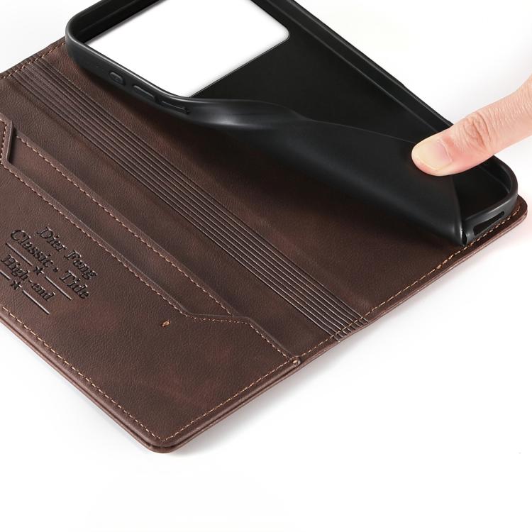 For Redmi K70 / K70 Pro / Poco F6 Pro Dierfeng Metal Snap Magnetic RFID Vegan Leather Phone Case