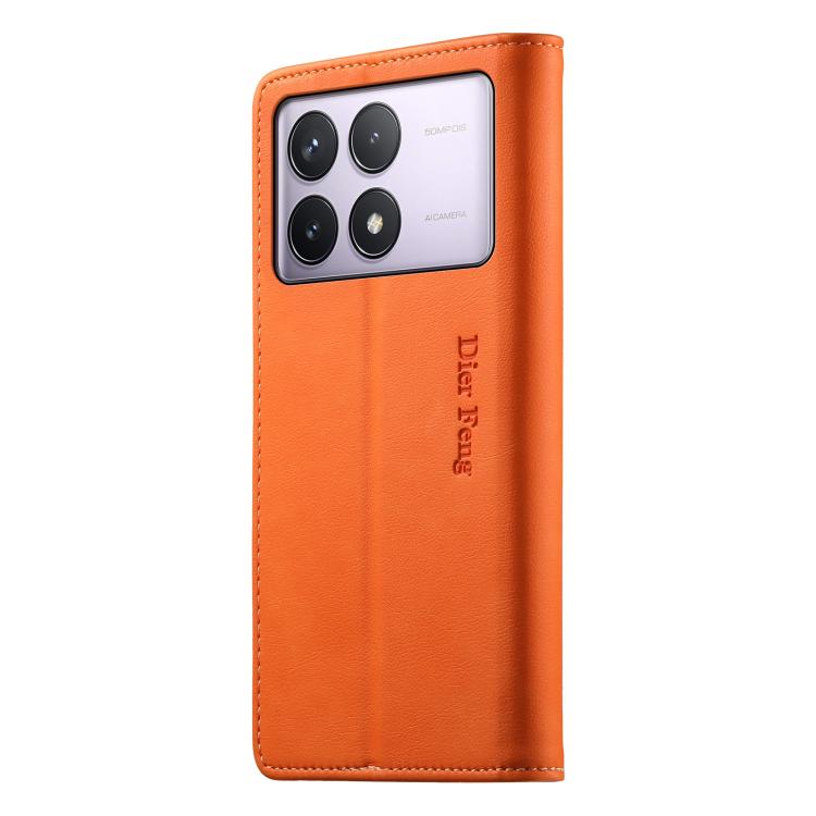 For Redmi K70 / K70 Pro / Poco F6 Pro Dierfeng Metal Snap Magnetic RFID Vegan Leather Phone Case