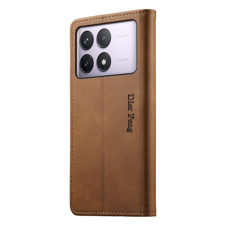 For Redmi K70 / K70 Pro / Poco F6 Pro Dierfeng Metal Snap Magnetic RFID Vegan Leather Phone Case