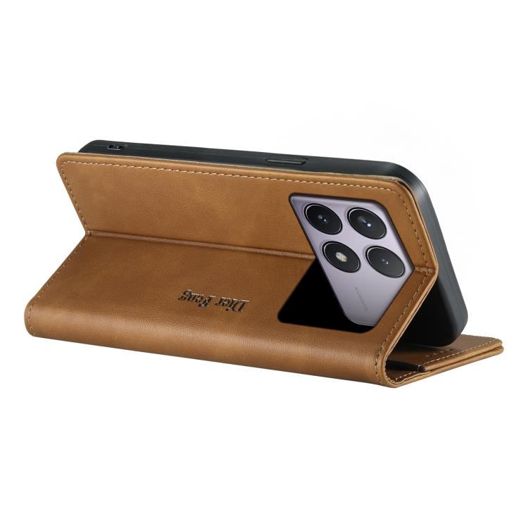 For Redmi K70 / K70 Pro / Poco F6 Pro Dierfeng Metal Snap Magnetic RFID Vegan Leather Phone Case