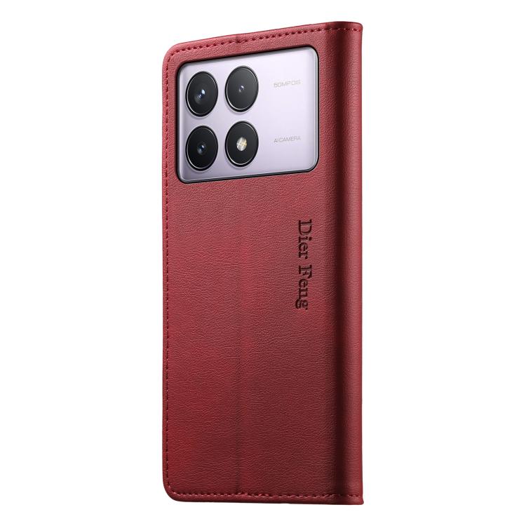 For Redmi K70 / K70 Pro / Poco F6 Pro Dierfeng Metal Snap Magnetic RFID Vegan Leather Phone Case