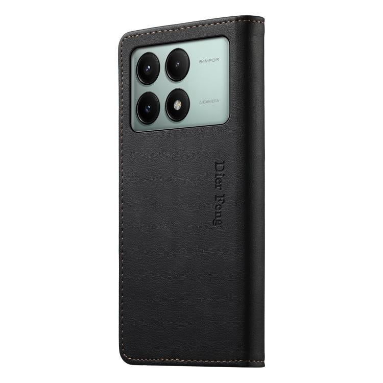 For Redmi K70E / Xiaomi Poco X6 Pro Dierfeng Metal Snap Magnetic RFID Vegan Leather Phone Case