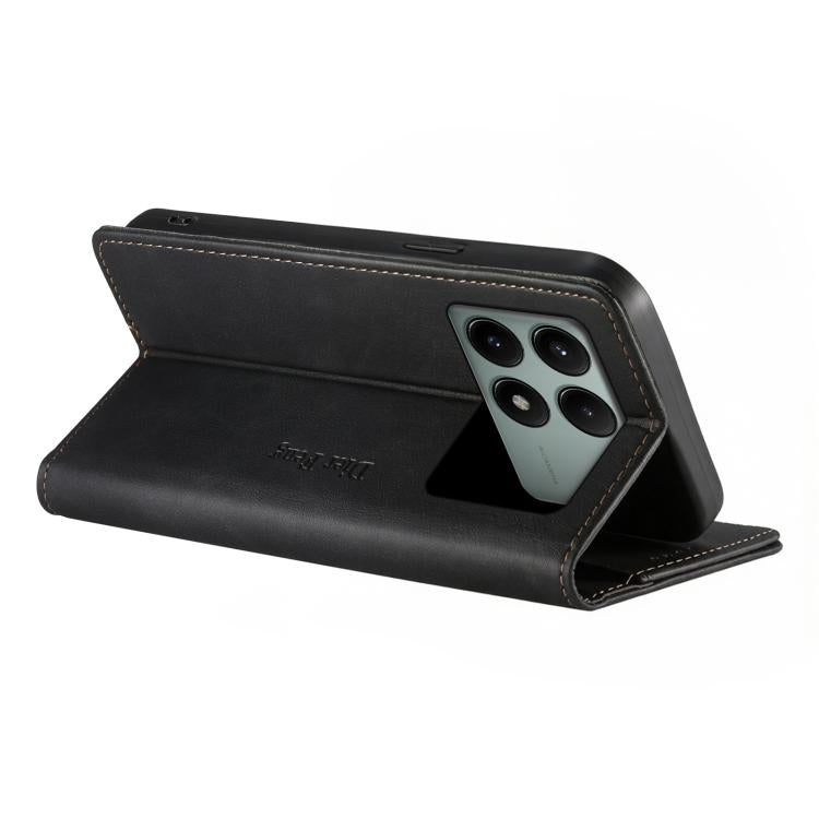 For Redmi K70E / Xiaomi Poco X6 Pro Dierfeng Metal Snap Magnetic RFID Vegan Leather Phone Case