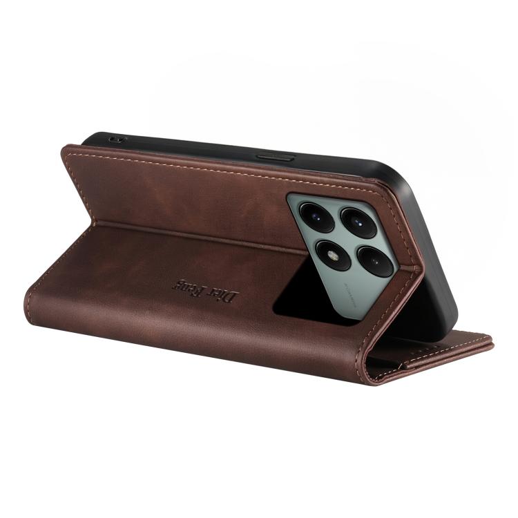 For Redmi K70E / Xiaomi Poco X6 Pro Dierfeng Metal Snap Magnetic RFID Vegan Leather Phone Case