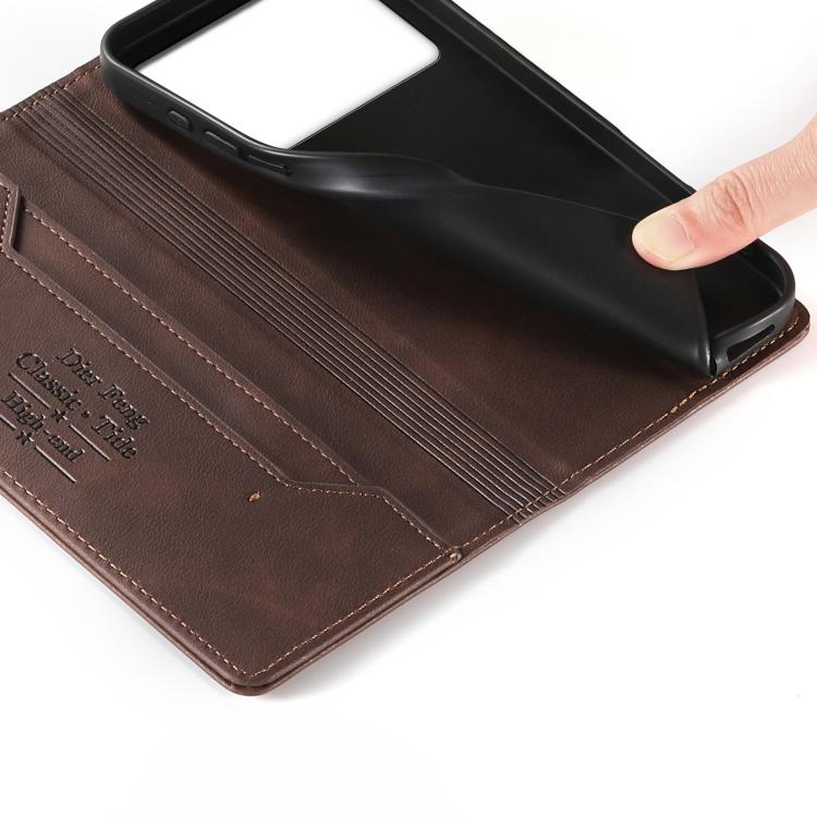 For Redmi K70E / Xiaomi Poco X6 Pro Dierfeng Metal Snap Magnetic RFID Vegan Leather Phone Case