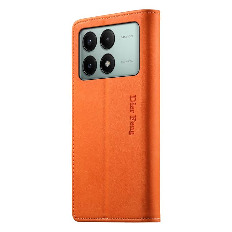 For Redmi K70E / Xiaomi Poco X6 Pro Dierfeng Metal Snap Magnetic RFID Vegan Leather Phone Case