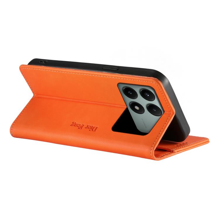 For Redmi K70E / Xiaomi Poco X6 Pro Dierfeng Metal Snap Magnetic RFID Vegan Leather Phone Case