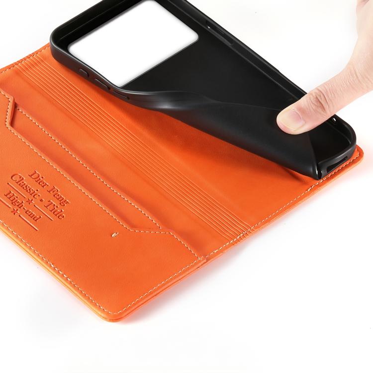 For Redmi K70E / Xiaomi Poco X6 Pro Dierfeng Metal Snap Magnetic RFID Vegan Leather Phone Case