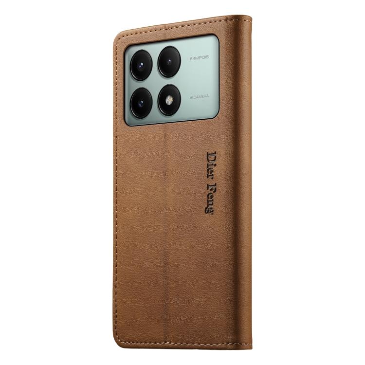 For Redmi K70E / Xiaomi Poco X6 Pro Dierfeng Metal Snap Magnetic RFID Vegan Leather Phone Case