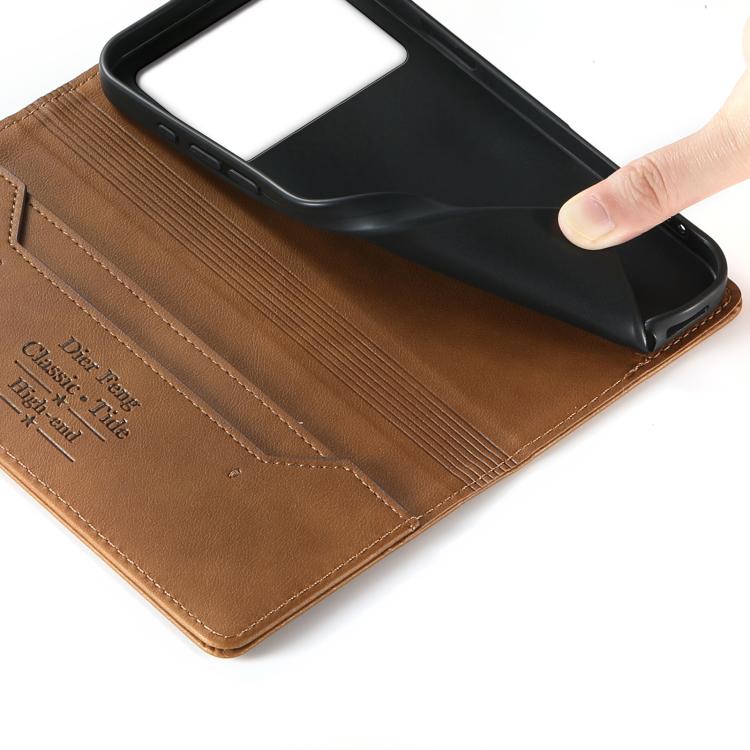 For Redmi K70E / Xiaomi Poco X6 Pro Dierfeng Metal Snap Magnetic RFID Vegan Leather Phone Case