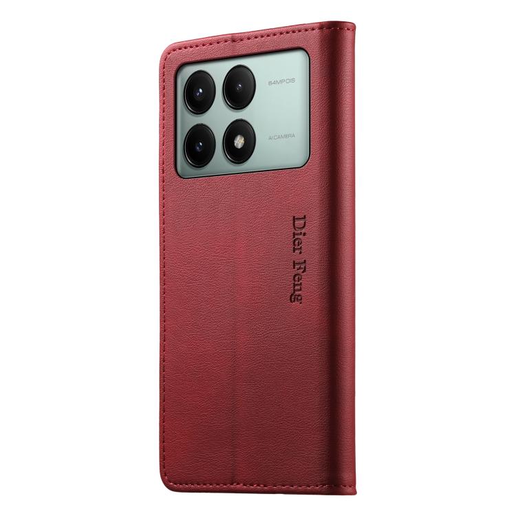 For Redmi K70E / Xiaomi Poco X6 Pro Dierfeng Metal Snap Magnetic RFID Vegan Leather Phone Case