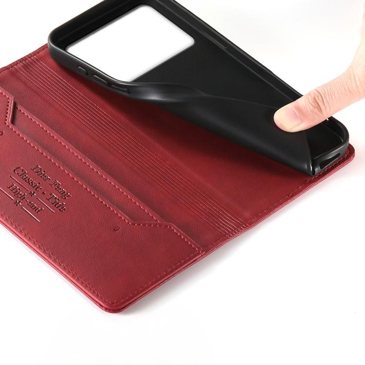 For Redmi K70E / Xiaomi Poco X6 Pro Dierfeng Metal Snap Magnetic RFID Vegan Leather Phone Case