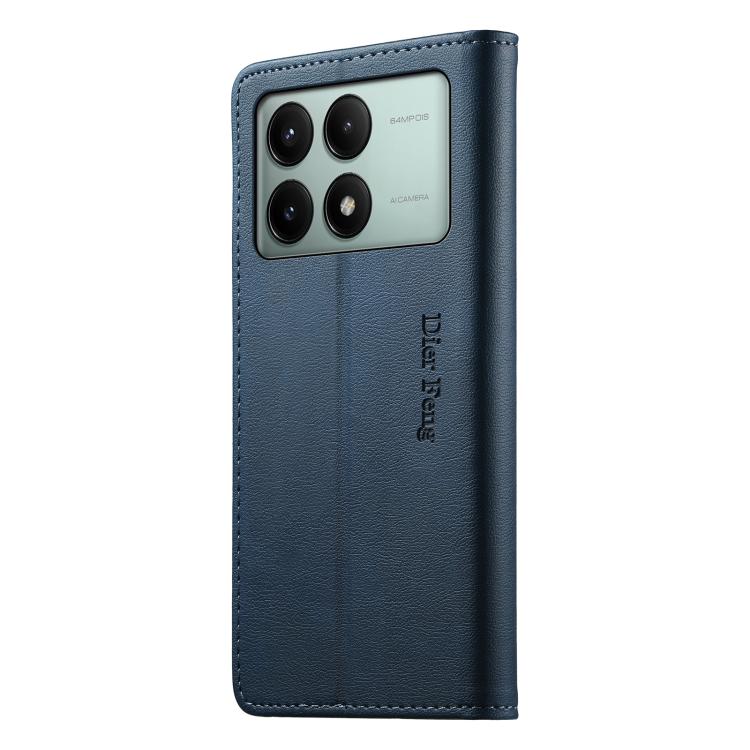 For Redmi K70E / Xiaomi Poco X6 Pro Dierfeng Metal Snap Magnetic RFID Vegan Leather Phone Case