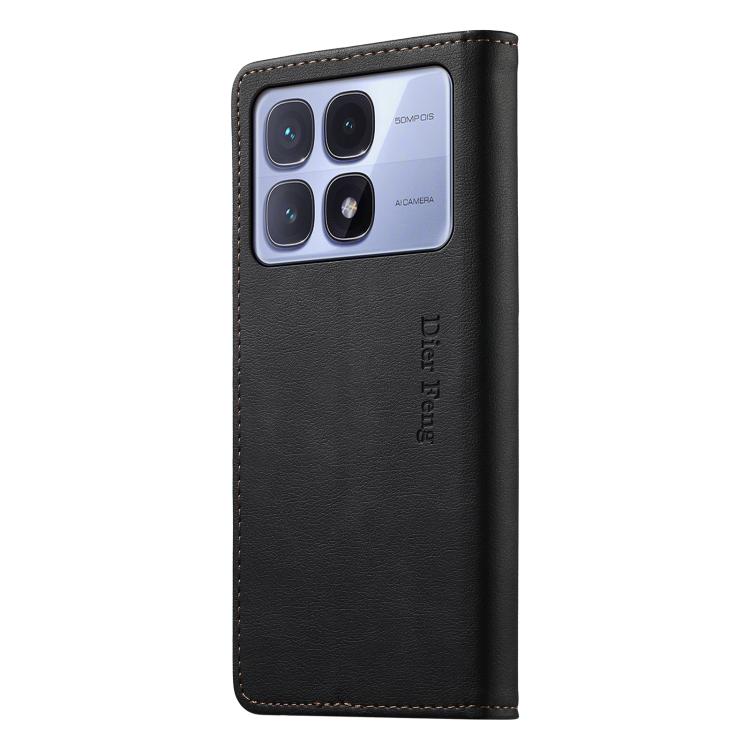 For Redmi K70 Ultra Dierfeng Metal Snap Magnetic RFID Vegan Leather Phone Case